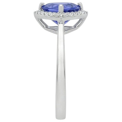 1.50 Carats Tanzanite And Round Natural Earth Mined Diamond Fancy Ring White Gold 14K