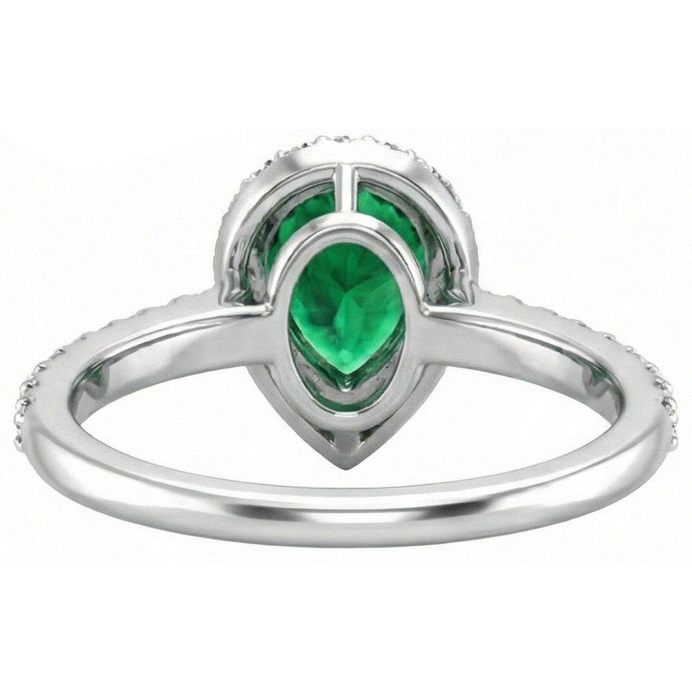 1.50 Ct Pear Cut Green Emerald And Natural Earth Mined Diamond Ring