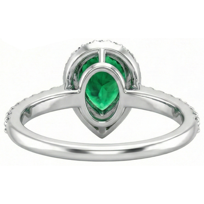 1.50 Ct Pear Cut Green Emerald And Natural Earth Mined Diamond Ring