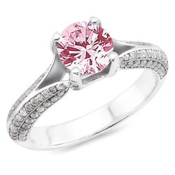 1.51 Ct Pink Sapphire White Round Gemstone Engagement Ring