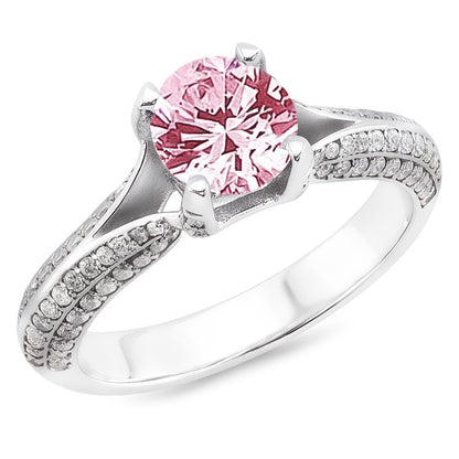 1.51 Ct Pink Sapphire White Round Gemstone Engagement Ring