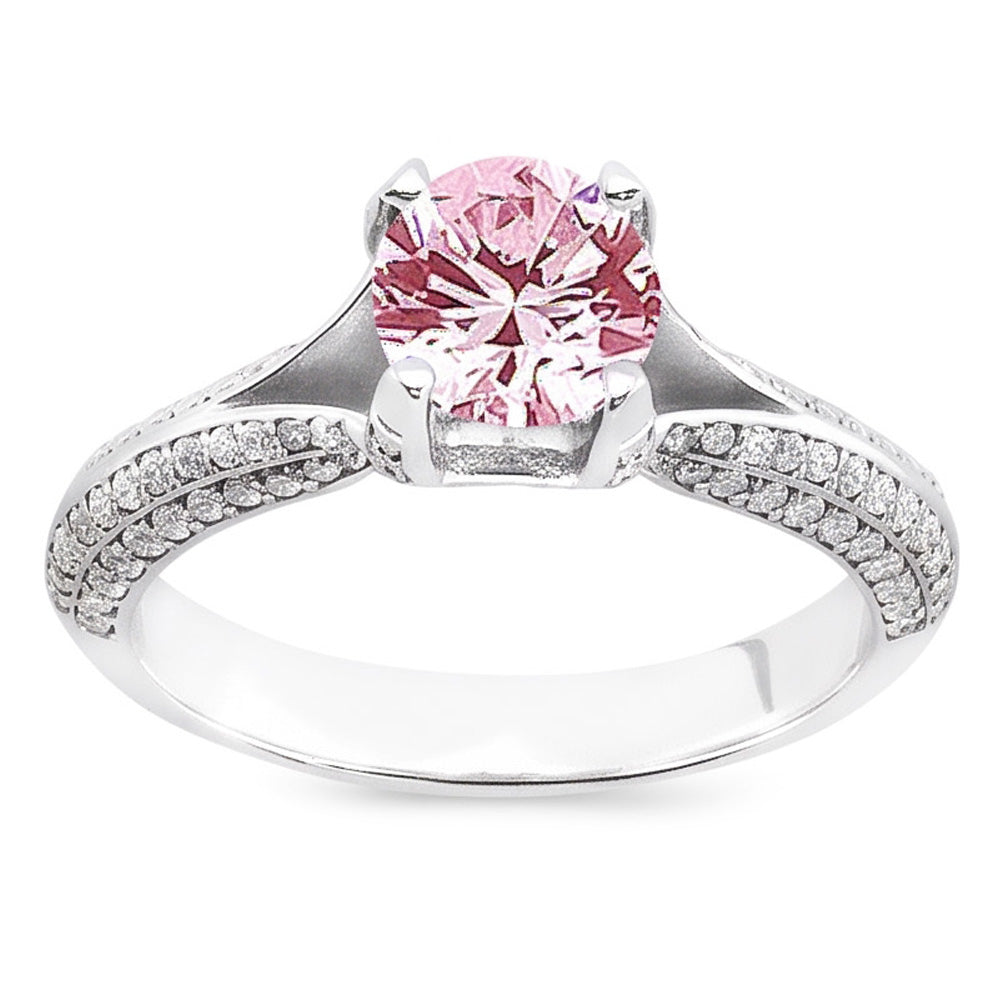 1.51 Ct Pink Sapphire White Round Gemstone Engagement Ring