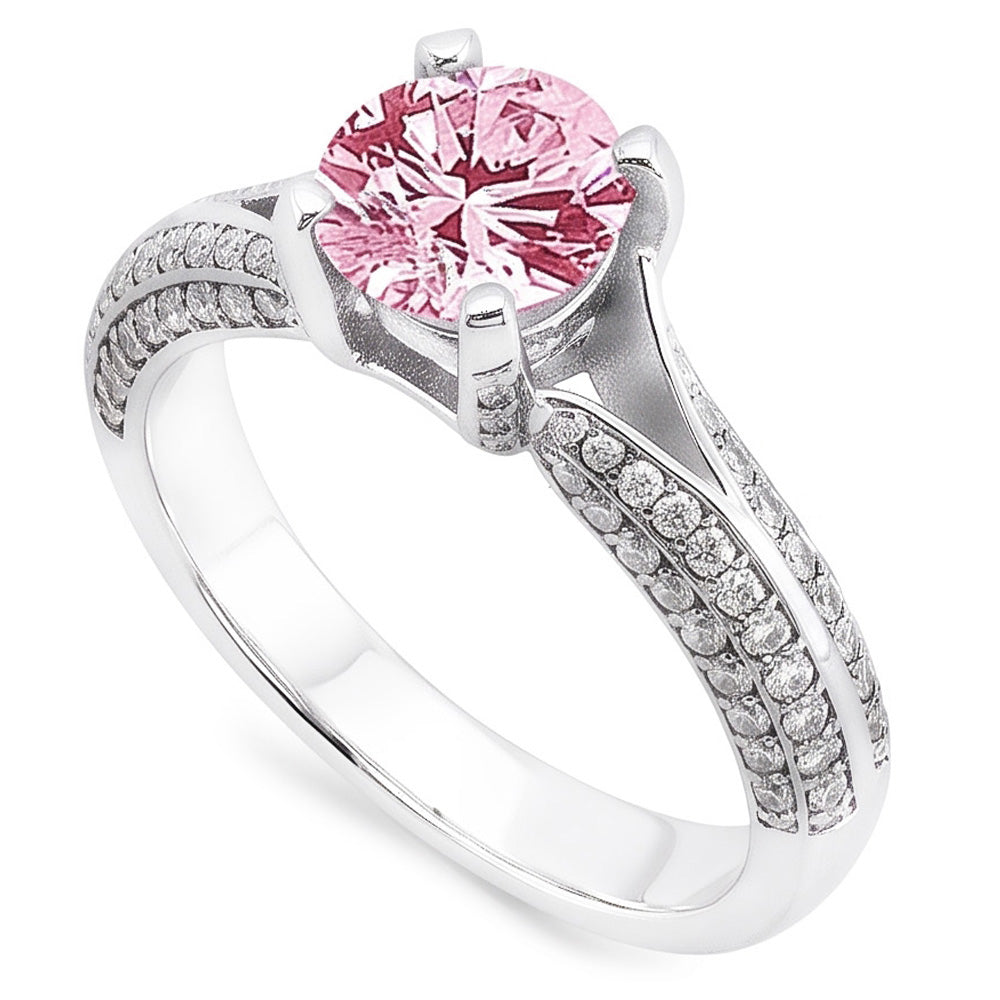1.51 Ct Pink Sapphire White Round Gemstone Engagement Ring