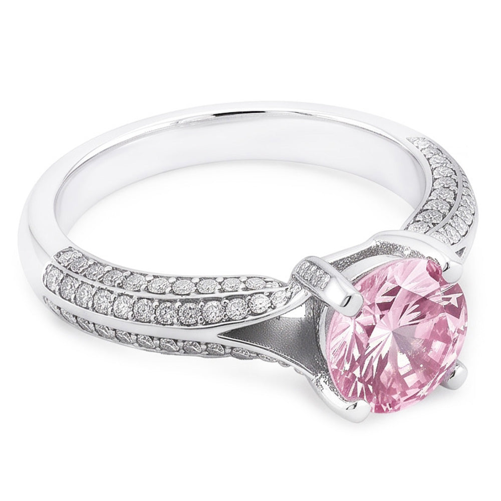 1.51 Ct Pink Sapphire White Round Gemstone Engagement Ring