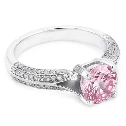 1.51 Ct Pink Sapphire White Round Gemstone Engagement Ring