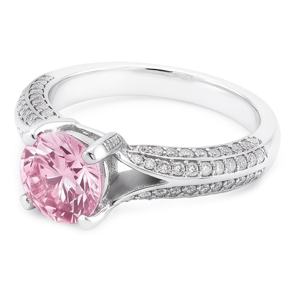 1.51 Ct Pink Sapphire White Round Gemstone Engagement Ring