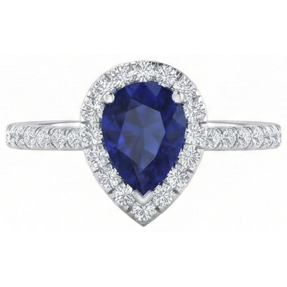 1.60 Ct Pear Cut Sri Lanka Blue Sapphire Natural Earth Mined Diamond Ring