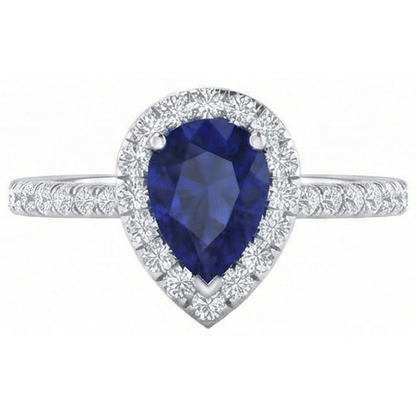 1.60 Ct Pear Cut Sri Lanka Blue Sapphire Natural Earth Mined Diamond Ring