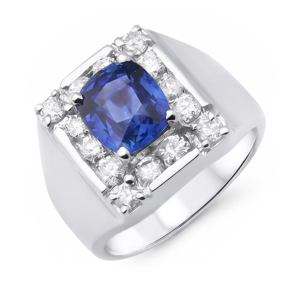 1.60 Ct Sri Lankan Sapphire Natural Earth Mined Diamond Ring 14K White Gold