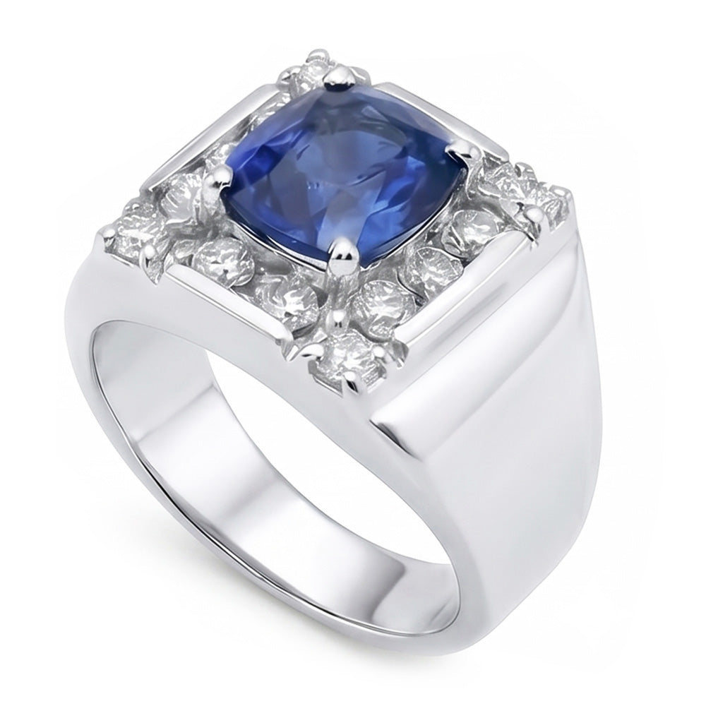1.60 Ct Sri Lankan Sapphire Natural Earth Mined Diamond Ring 14K White Gold