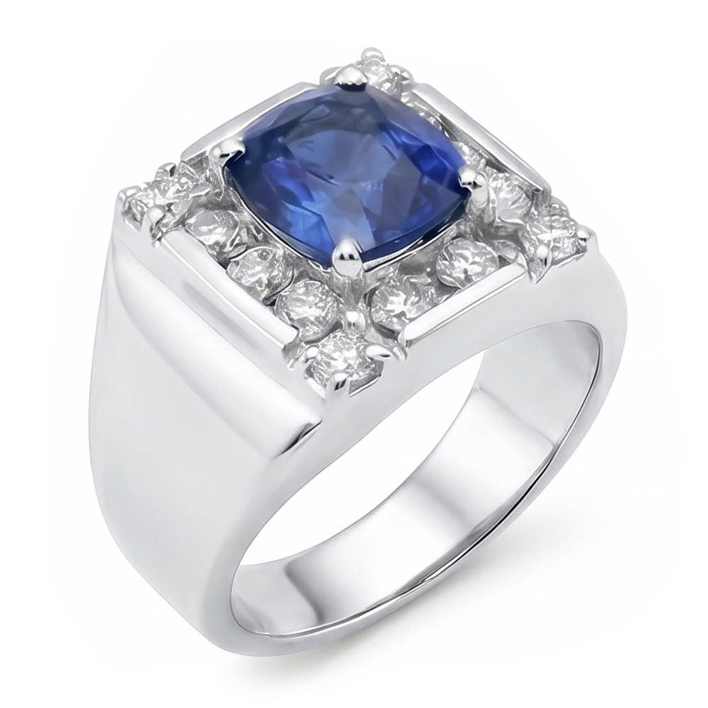 1.60 Ct Sri Lankan Sapphire Natural Earth Mined Diamond Ring 14K White Gold