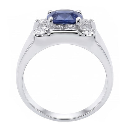 1.60 Ct Sri Lankan Sapphire Natural Earth Mined Diamond Ring 14K White Gold