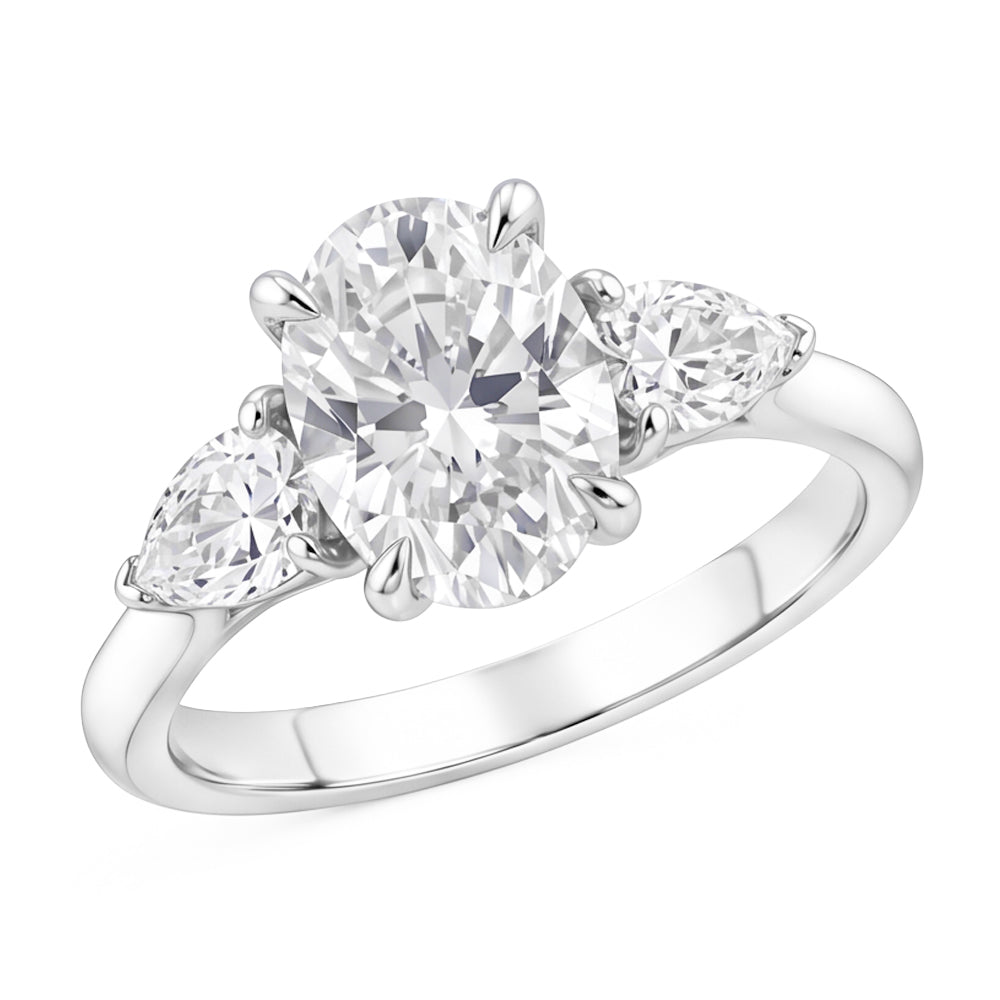 1.61 Ct. Oval Center Natural Real Diamond ( Not Lab Grown ) Women Ring 3 Stone Jewelry White Gold New