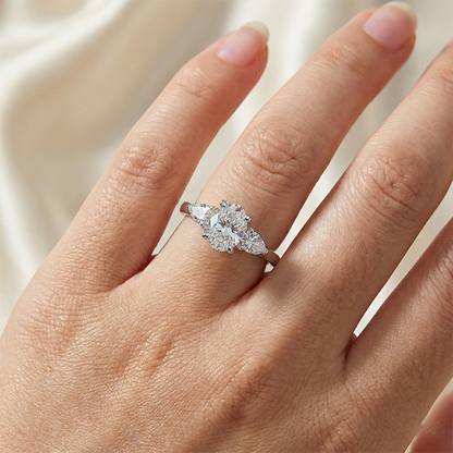 1.61 Ct. Oval Center Natural Real Diamond ( Not Lab Grown ) Women Ring 3 Stone Jewelry White Gold New