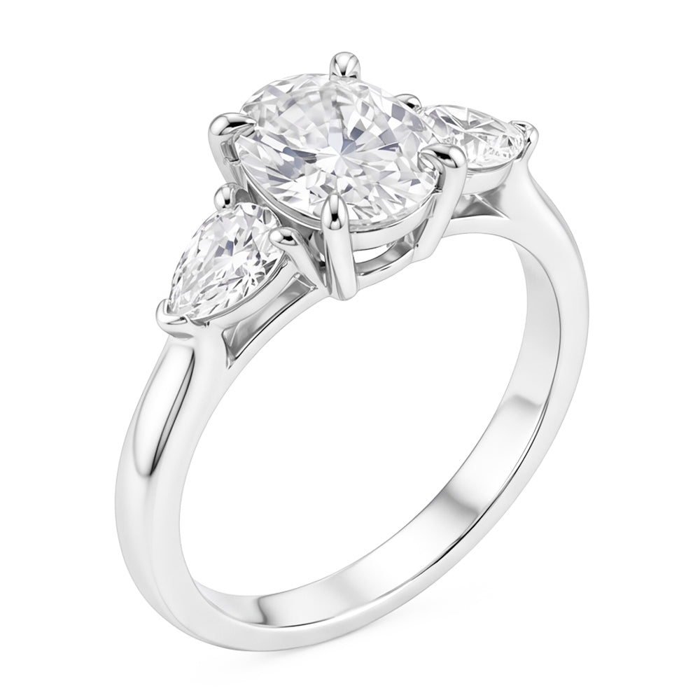 1.61 Ct. Oval Center Natural Real Diamond ( Not Lab Grown ) Women Ring 3 Stone Jewelry White Gold New