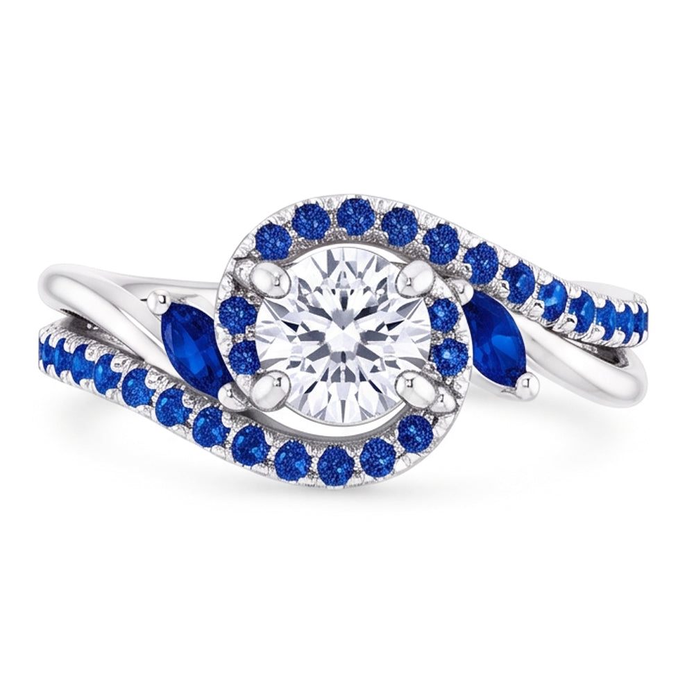 1.65 Carats Blue Sapphire Natural Earth Mined Diamond Ring