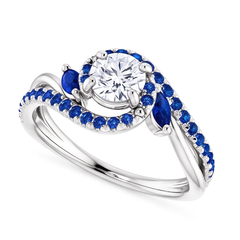 1.65 Carats Blue Sapphire Natural Earth Mined Diamond Ring
