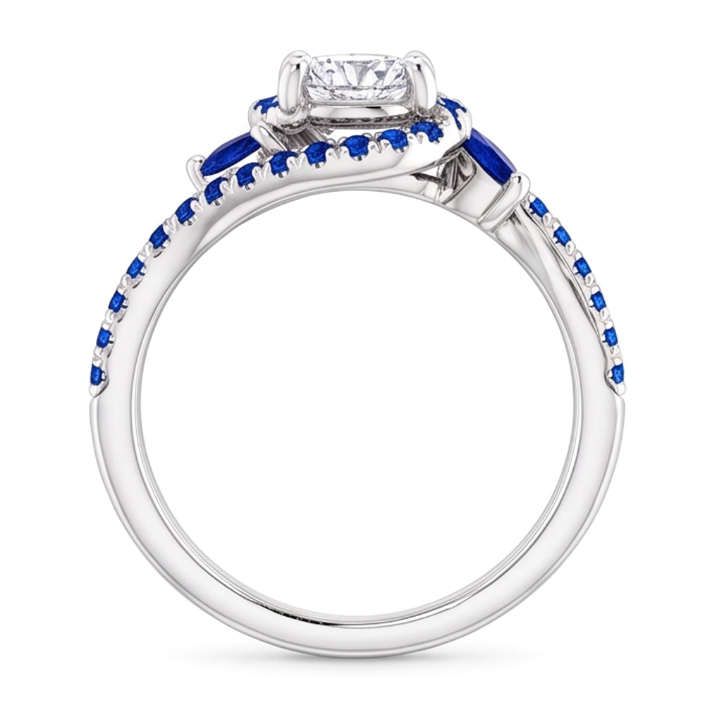 1.65 Carats Blue Sapphire Natural Earth Mined Diamond Ring