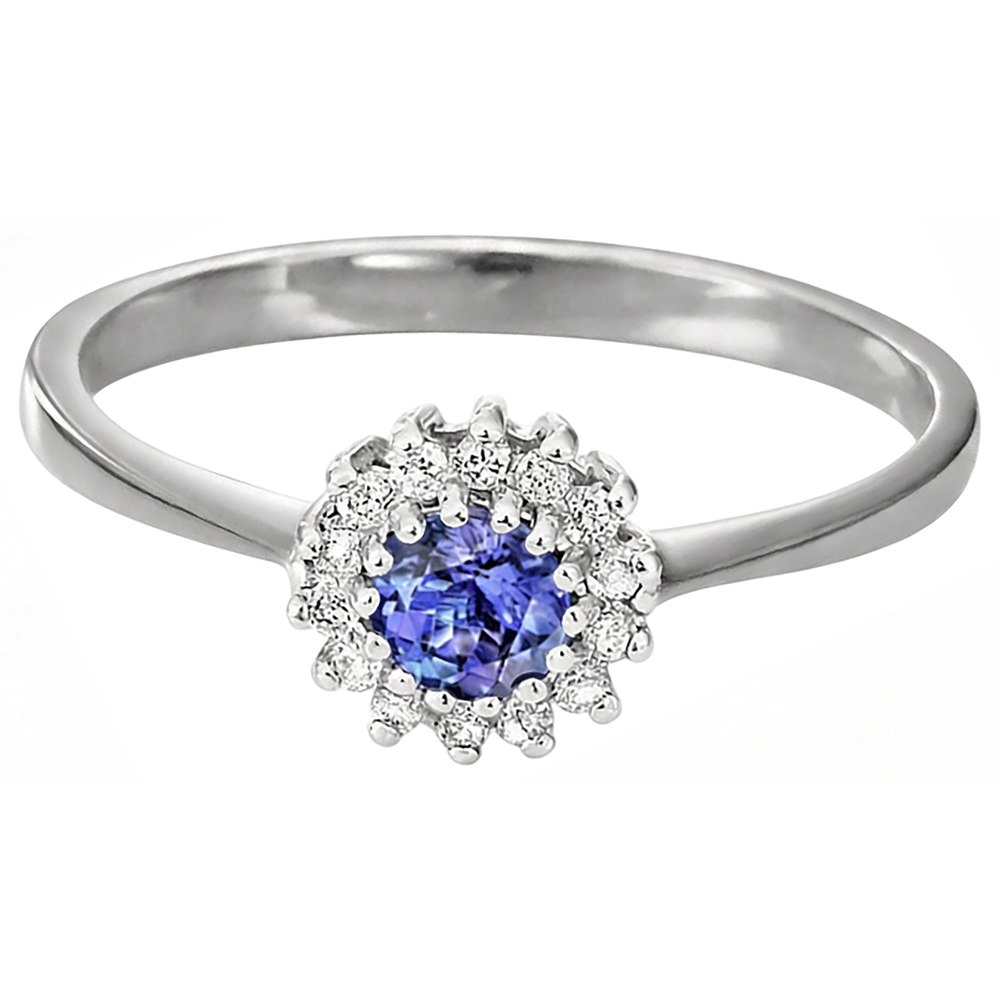 1.65 Ct Tanzanite And Natural Earth Mined Diamond Flower Style Wedding Ring White Gold 14K