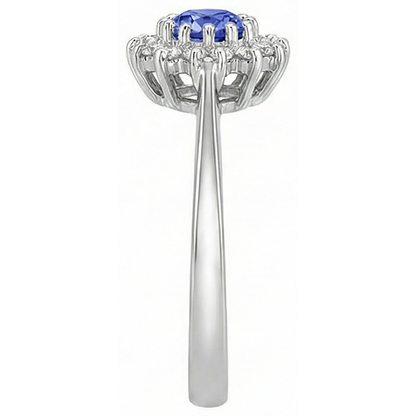 1.65 Ct Tanzanite And Natural Earth Mined Diamond Flower Style Wedding Ring White Gold 14K