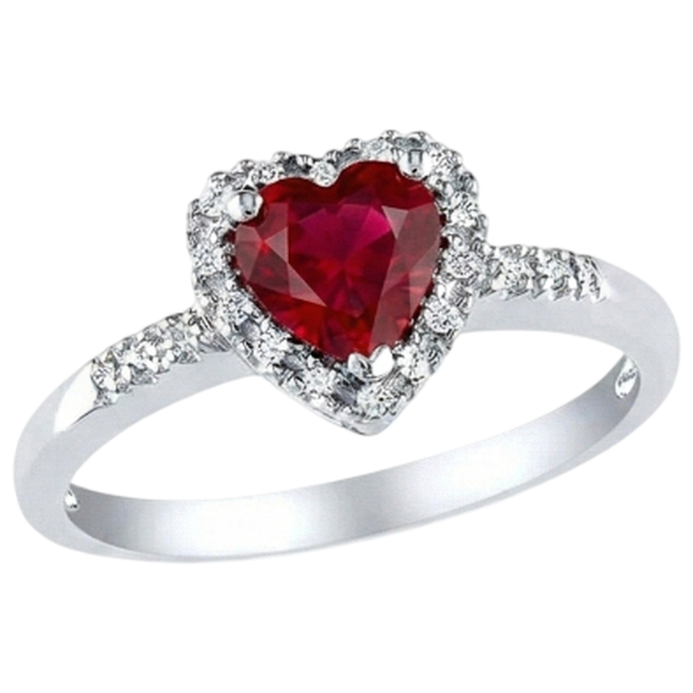 1.65 Heart Cut Red Ruby With Natural Earth Mined Diamond Halo Ring White Gold 14K