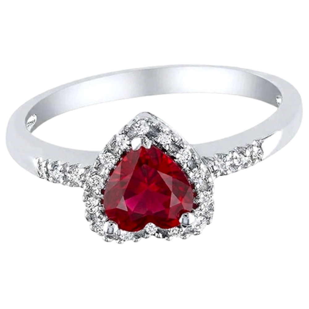 1.65 Heart Cut Red Ruby With Natural Earth Mined Diamond Halo Ring White Gold 14K