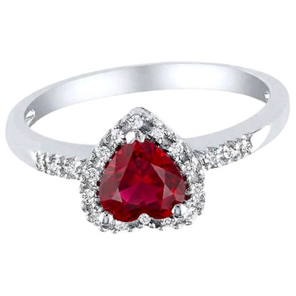 1.65 Heart Cut Red Ruby With Natural Earth Mined Diamond Halo Ring White Gold 14K