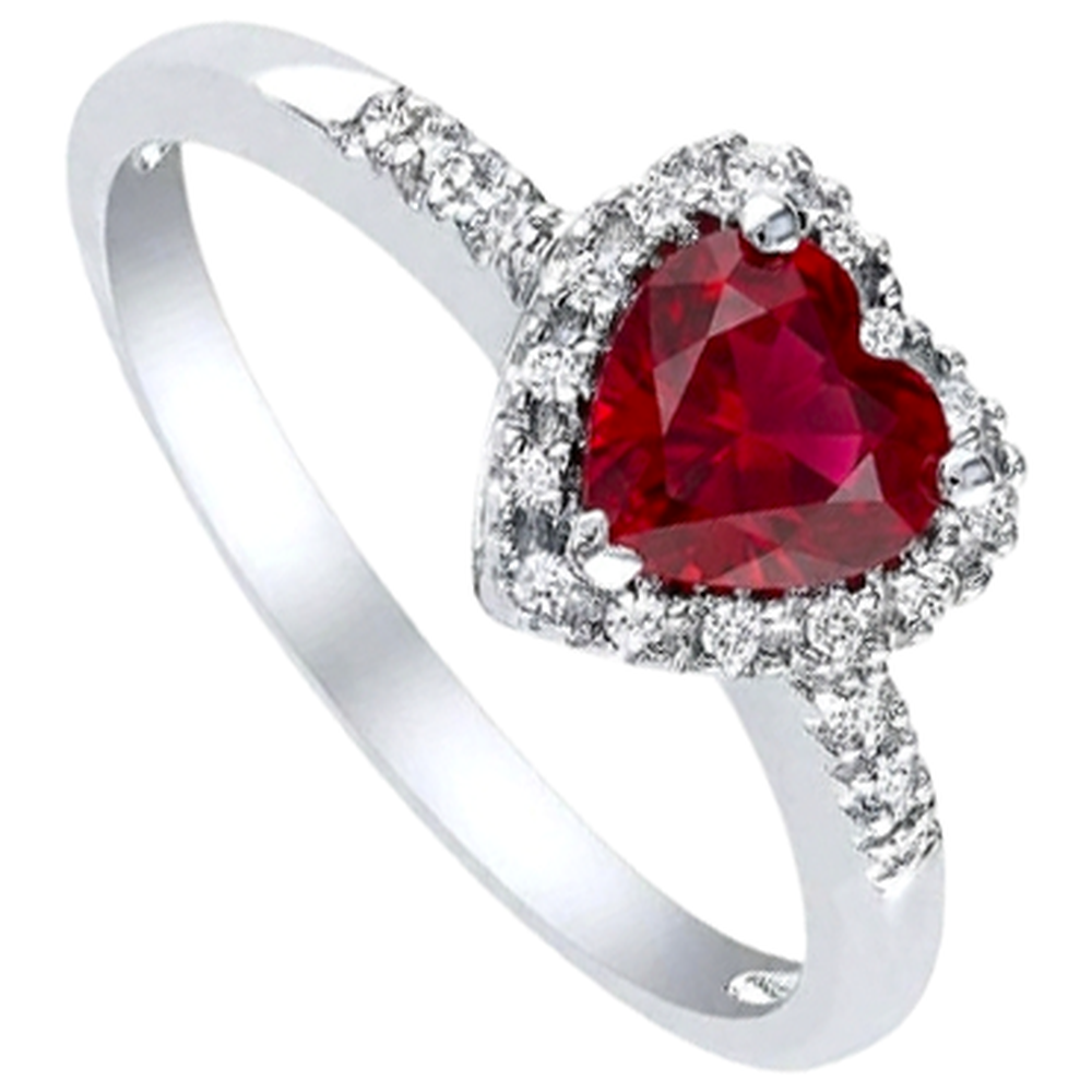 1.65 Heart Cut Red Ruby With Natural Earth Mined Diamond Halo Ring White Gold 14K