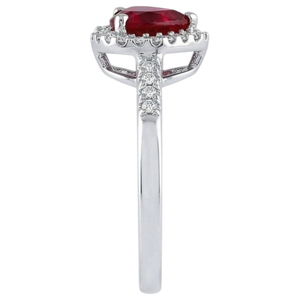 1.65 Heart Cut Red Ruby With Natural Earth Mined Diamond Halo Ring White Gold 14K