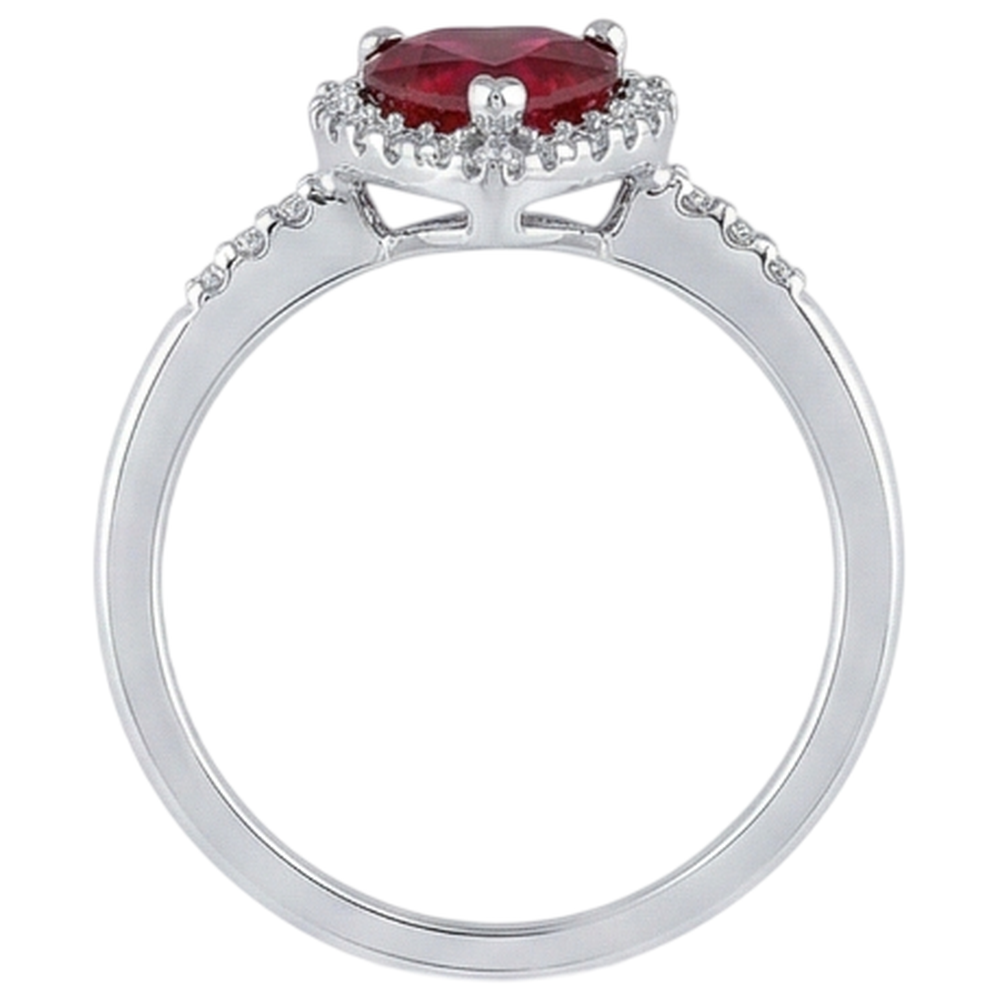 1.65 Heart Cut Red Ruby With Natural Earth Mined Diamond Halo Ring White Gold 14K