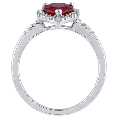 1.65 Heart Cut Red Ruby With Natural Earth Mined Diamond Halo Ring White Gold 14K