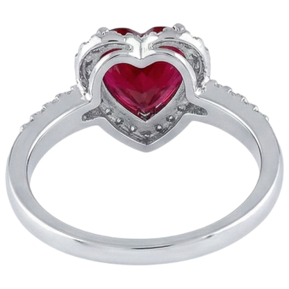 1.65 Heart Cut Red Ruby With Natural Earth Mined Diamond Halo Ring White Gold 14K