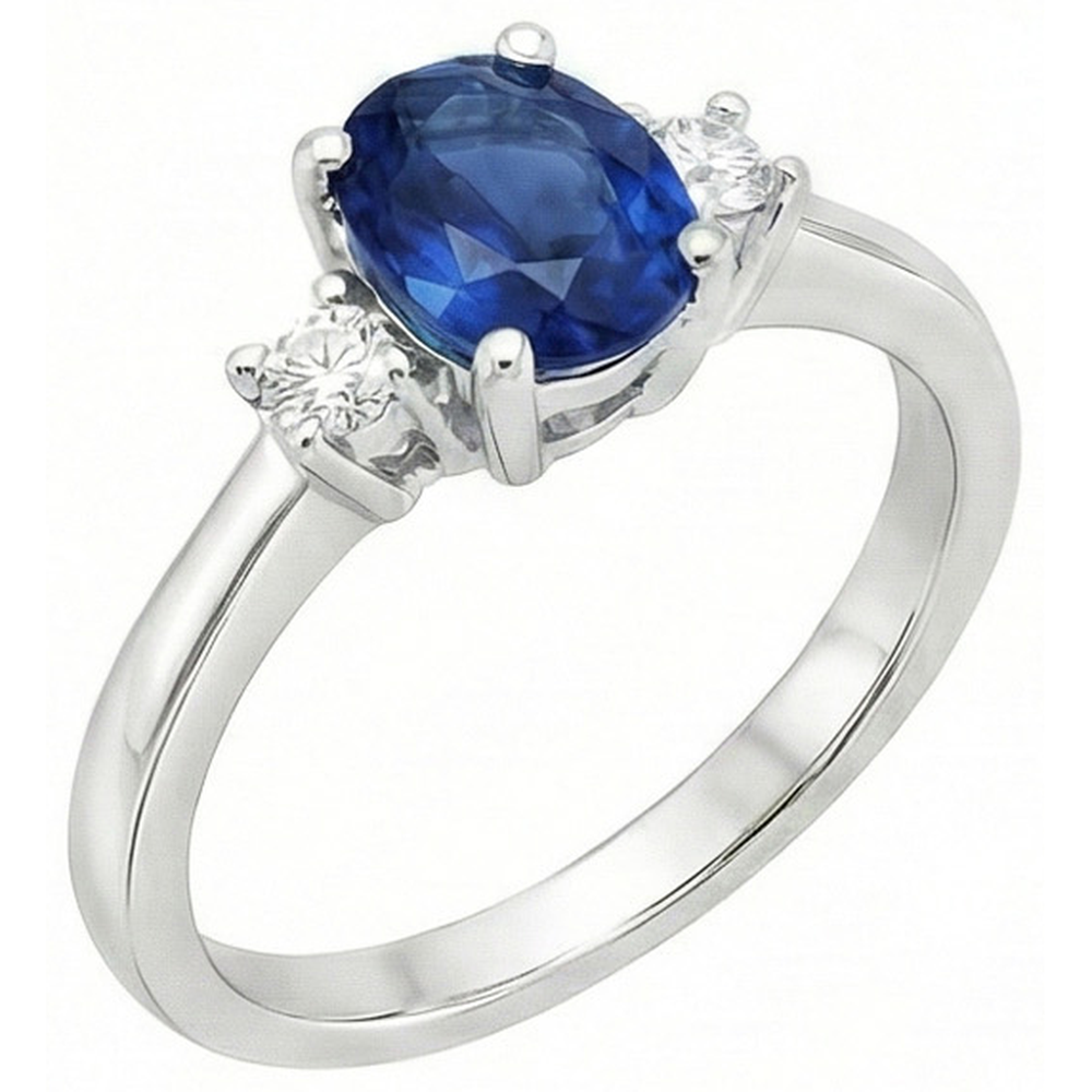 1.70 Carats Ceylon Sapphire Natural Earth Mined Diamonds Ring White Gold 14K