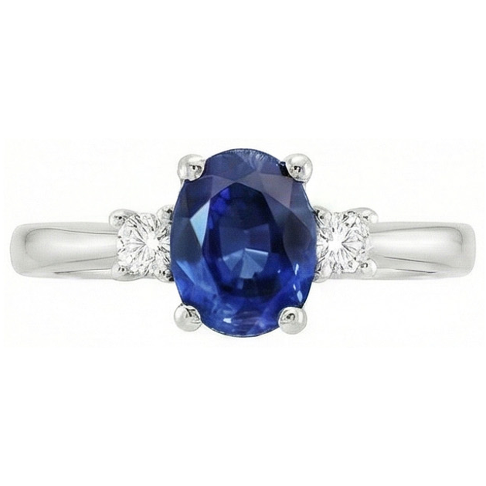 1.70 Carats Ceylon Sapphire Natural Earth Mined Diamonds Ring White Gold 14K