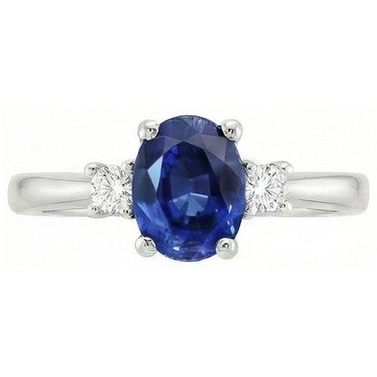 1.70 Carats Ceylon Sapphire Natural Earth Mined Diamonds Ring White Gold 14K