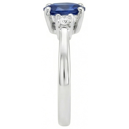 1.70 Carats Ceylon Sapphire Natural Earth Mined Diamonds Ring White Gold 14K