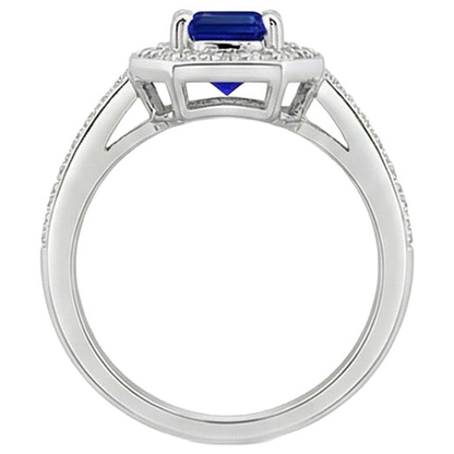 1.70 Carats Emerald Cut Ceylon Sapphire Natural Earth Mined Diamond Ring White Gold 14K