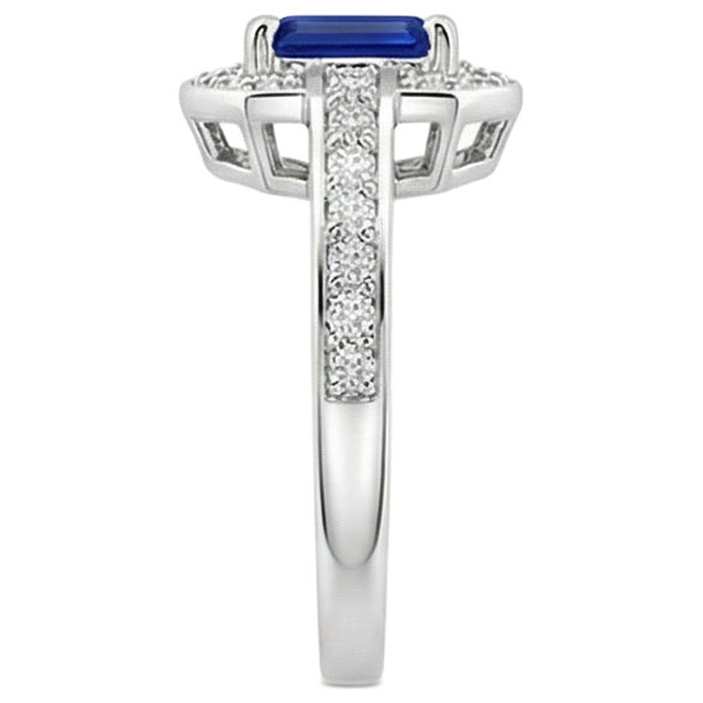 1.70 Carats Emerald Cut Ceylon Sapphire Natural Earth Mined Diamond Ring White Gold 14K