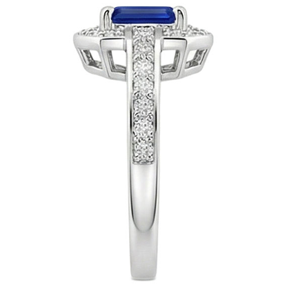 1.70 Carats Emerald Cut Ceylon Sapphire Natural Earth Mined Diamond Ring White Gold 14K