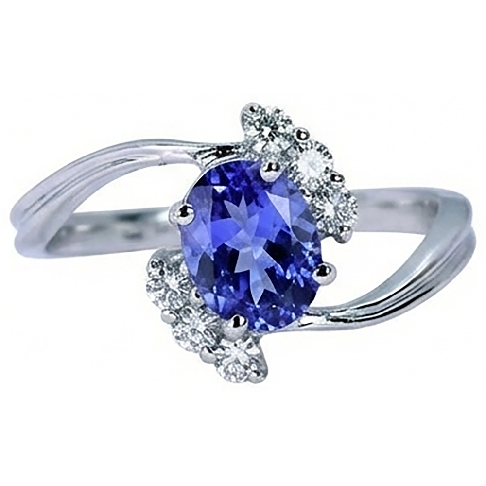 1.75 Carat Oval Tanzanite & Round Natural Earth Mined Diamonds Ring Gemstone Jewelry