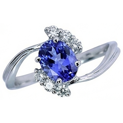 1.75 Carat Oval Tanzanite & Round Natural Earth Mined Diamonds Ring Gemstone Jewelry