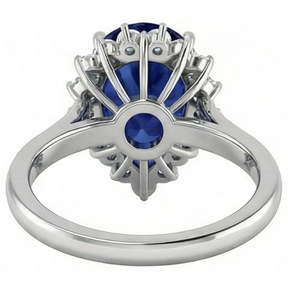 1.75 Ct Blue Pear Cut Sapphire With Natural Earth Mined Diamond Ring Lady Gold