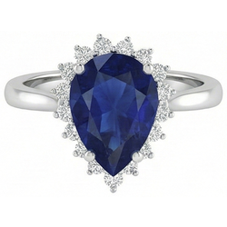 1.75 Ct Blue Pear Cut Sapphire With Natural Earth Mined Diamond Ring Lady Gold