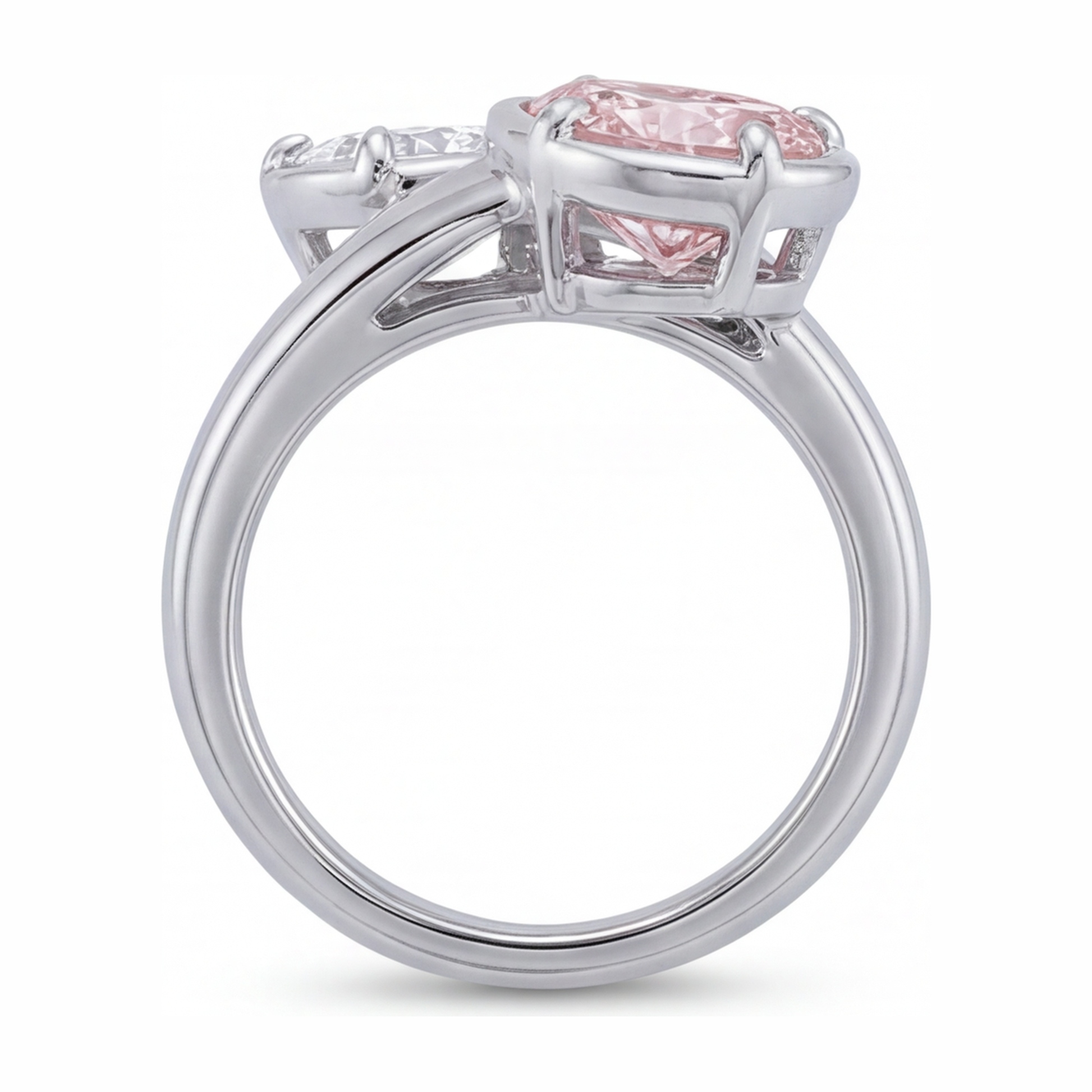 1.75 Carat Oval Pink Lab Grown Diamond and White Diamond Bypass Ring 14K White Gold