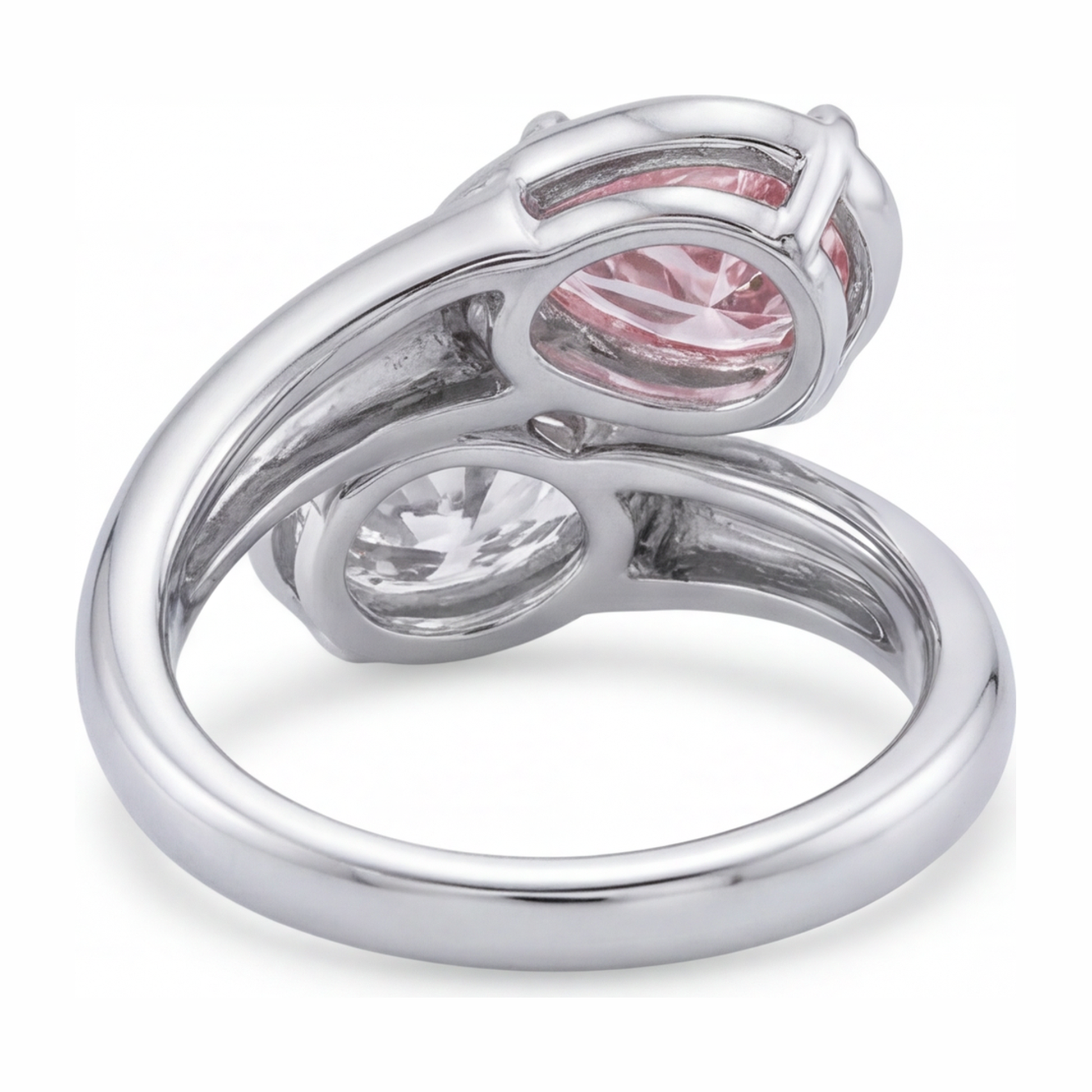 1.75 Carat Oval Pink Lab Grown Diamond and White Diamond Bypass Ring 14K White Gold