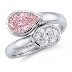 1.75 Carat Oval Pink Lab Grown Diamond and White Diamond Bypass Ring 14K White Gold