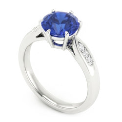 1.80 Carats Blue Ceylon Sapphire With Natural Earth Mined Diamonds Ring White Gold 14K