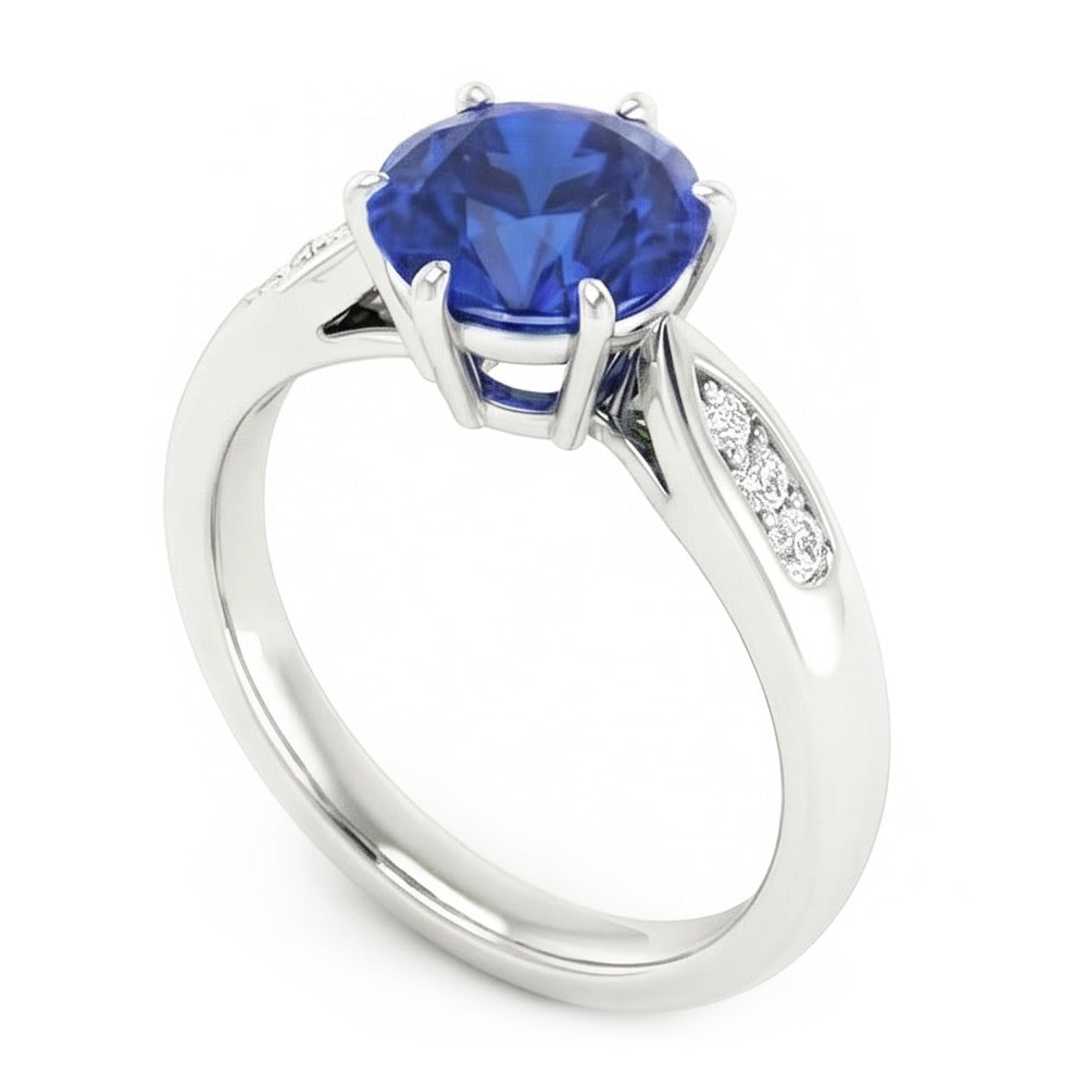 1.80 Carats Blue Ceylon Sapphire With Natural Earth Mined Diamonds Ring White Gold 14K