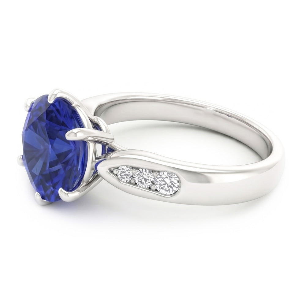 1.80 Carats Blue Ceylon Sapphire With Natural Earth Mined Diamonds Ring White Gold 14K