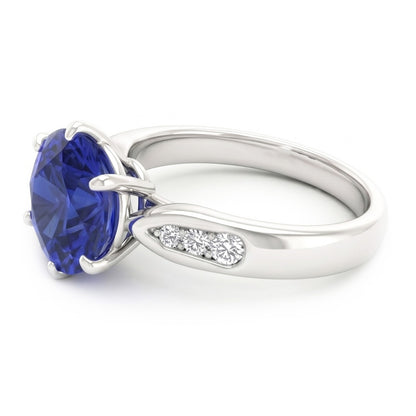 1.80 Carats Blue Ceylon Sapphire With Natural Earth Mined Diamonds Ring White Gold 14K